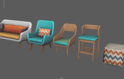 卡通沙发 各类椅子 高脚凳塌陷模型