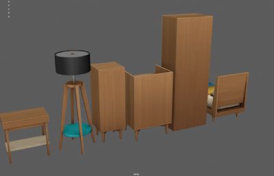 书柜 落地灯 单人床 小书桌