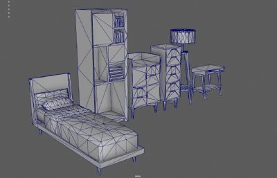 书柜 落地灯 单人床 小书桌