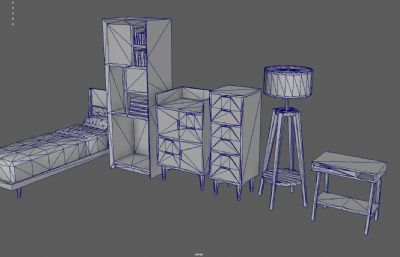 书柜 落地灯 单人床 小书桌