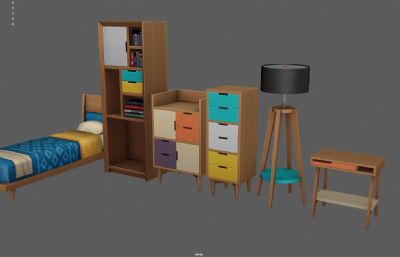书柜 落地灯 单人床 小书桌