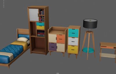 书柜 落地灯 单人床 小书桌