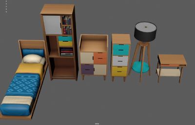 书柜 落地灯 单人床 小书桌