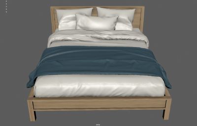 实木床 枕头 被褥