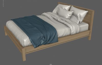 实木床 枕头 被褥