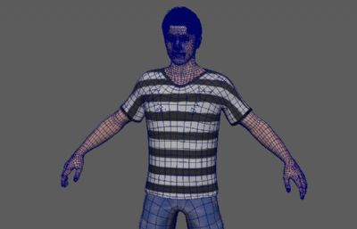 条纹T恤牛仔裤男人