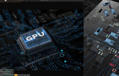 科技感LOGO芯片AI 元件C4D 电路板电流GPU内部结构