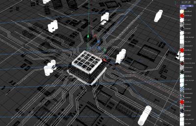 科技感LOGO芯片AI 元件C4D 电路板电流GPU内部结构