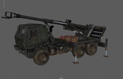 车载榴弹炮 火炮 卡车炮塌陷模型