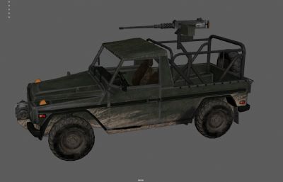 武装皮卡 装甲车 车载机枪越野车塌陷模型