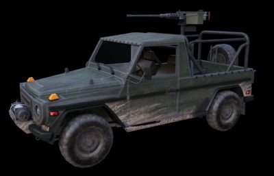 武装皮卡 装甲车 车载机枪越野车塌陷模型