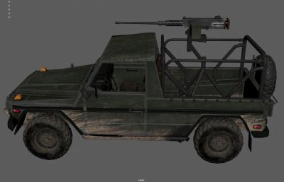 武装皮卡 装甲车 车载机枪越野车塌陷模型