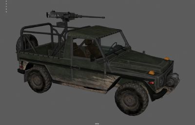 武装皮卡 装甲车 车载机枪越野车塌陷模型