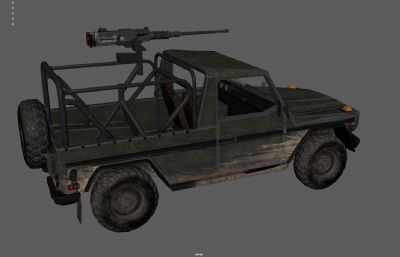 武装皮卡 装甲车 车载机枪越野车塌陷模型