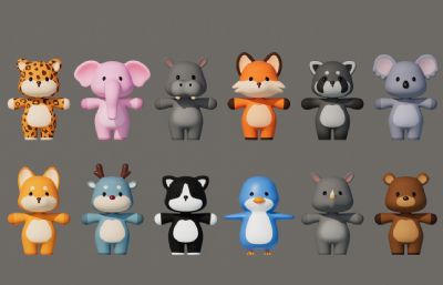 豹子 大象 河马等卡通可爱动物Q版动物合集包