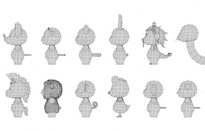 鼠 牛 虎 兔 龙 蛇 马 羊 猴 鸡 狗 猪等卡通动物合集,有绑定
