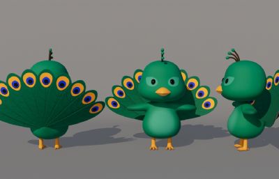 Q版孔雀 拟人孔雀 卡通孔雀