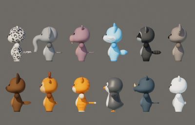 豹子 大象 河马等卡通可爱动物Q版动物合集包