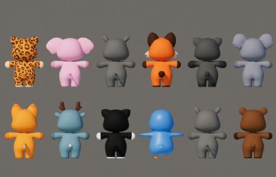 豹子 大象 河马等卡通可爱动物Q版动物合集包