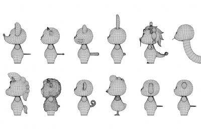 鼠 牛 虎 兔 龙 蛇 马 羊 猴 鸡 狗 猪等卡通动物合集,有绑定
