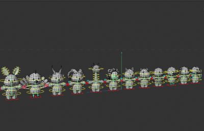 卡通Q版动物合集包C4D模型,有绑定