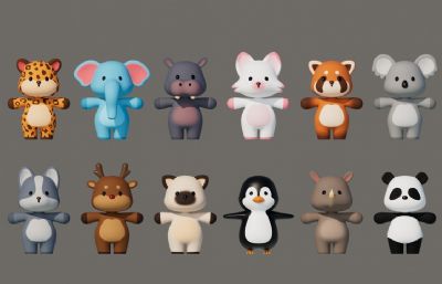 豹子 大象 河马等卡通可爱动物Q版动物合集包