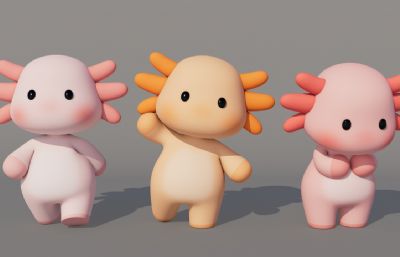 卡通蝾螈 卡通六角恐龙 卡通娃娃鱼