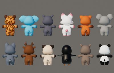 豹子 大象 河马等卡通可爱动物Q版动物合集包