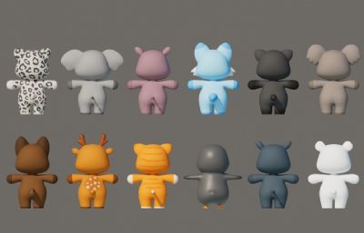 豹子 大象 河马等卡通可爱动物Q版动物合集包