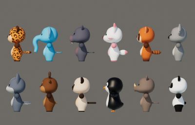 豹子 大象 河马等卡通可爱动物Q版动物合集包