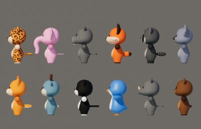 豹子 大象 河马等卡通可爱动物Q版动物合集包