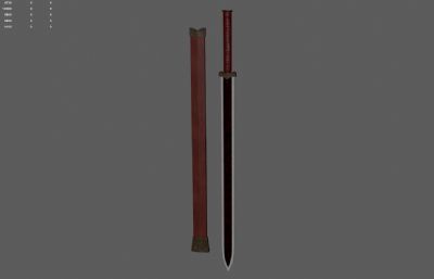 汉剑 古代战剑 中式古剑塌陷模型