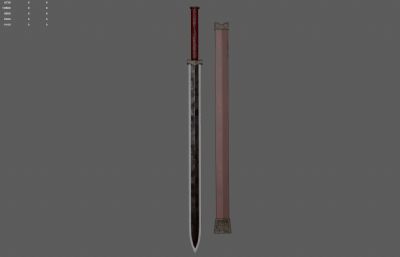 汉剑 古代战剑 中式古剑塌陷模型