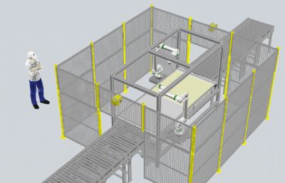 带摄像头的双机器人传送带装配线