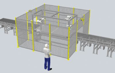 带摄像头的双机器人传送带装配线