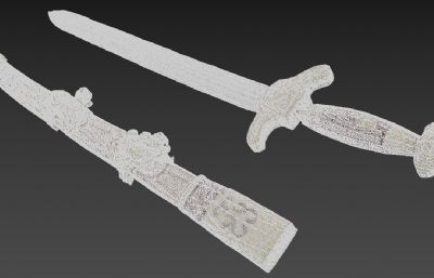 一把带剑鞘的剑塌陷模型