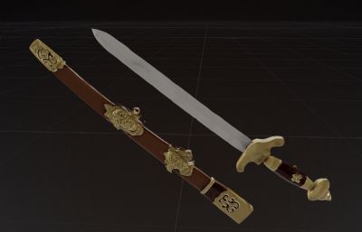 一把带剑鞘的剑塌陷模型