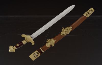 一把带剑鞘的剑塌陷模型