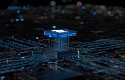 AI科技感芯片穿梭C4D电路板 算力智能内部结构电流数码电商