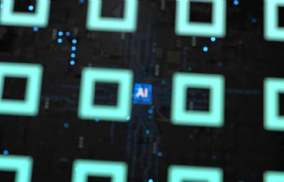 AI科技感芯片穿梭C4D电路板 算力智能内部结构电流数码电商