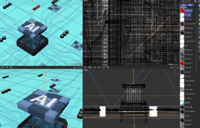 AI科技感芯片穿梭C4D电路板 算力智能内部结构电流数码电商