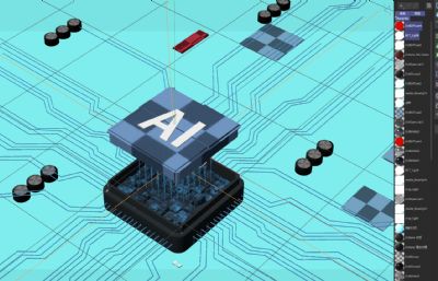 AI科技感芯片穿梭C4D电路板 算力智能内部结构电流数码电商