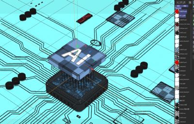 AI科技感芯片穿梭C4D电路板 算力智能内部结构电流数码电商