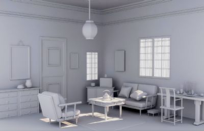 简约客厅动画室内场景maya模型