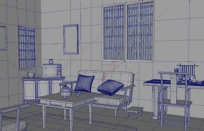 简约客厅动画室内场景maya模型