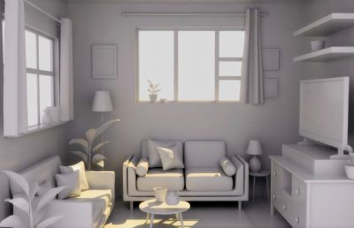 卡通公寓客厅动画室内温馨场景