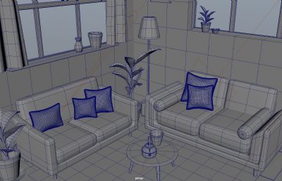 卡通公寓客厅动画室内温馨场景