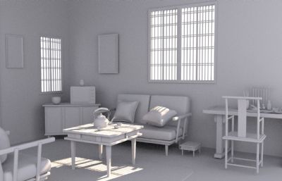 简约客厅动画室内场景maya模型