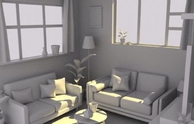 卡通公寓客厅动画室内温馨场景