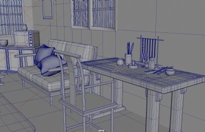 简约客厅动画室内场景maya模型